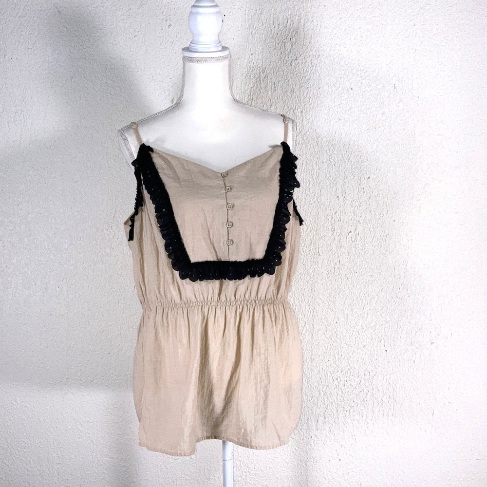 Gap Womens XL Tan Ruffle Trim Camisole Tank Top Elastic Waist Festival Summer